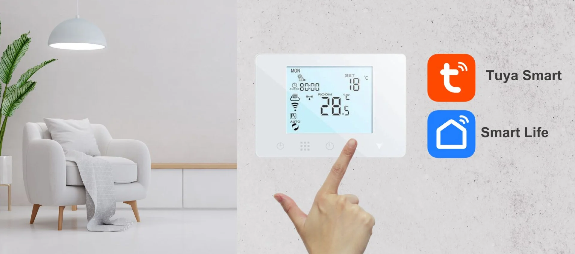 Tuya Control in Two Versions – Your Choice AURATON Orion Set – smart thermostat with Tuya app, available with a standard receiver or a 230V plug-in receiver 